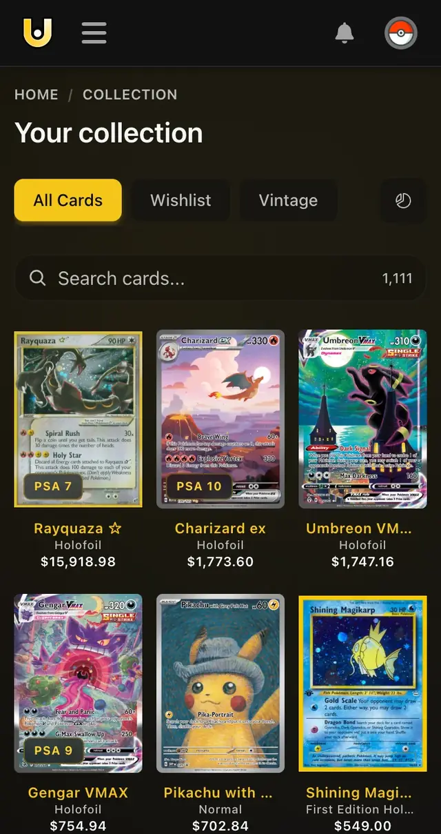 Your TCGVisor collection - 1,100 cards sorted by value